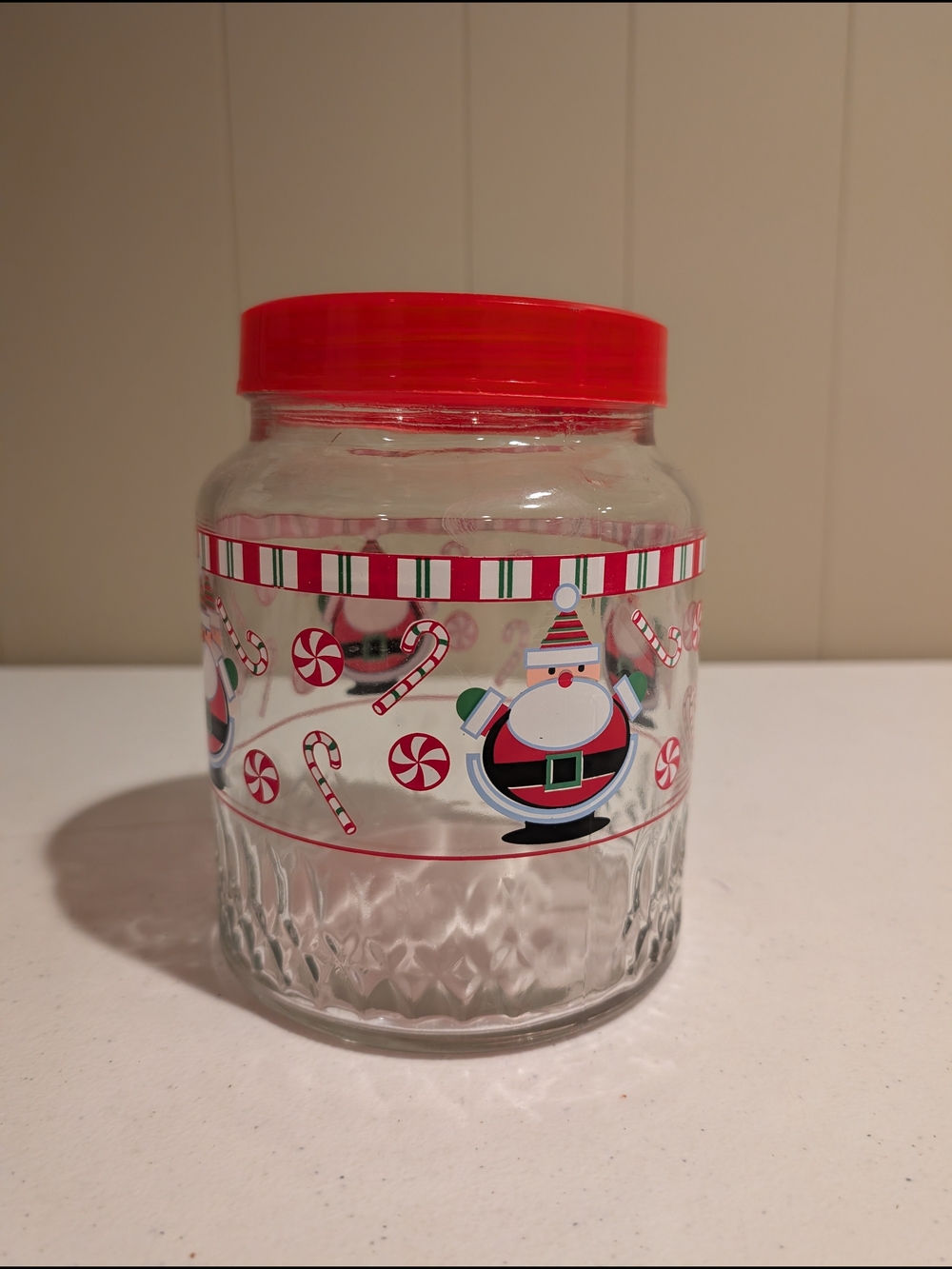 Holiday Santa Candy Glass Jar with Red Lid